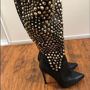 Knee High Heel Boots with Gold Studs “Size 7”